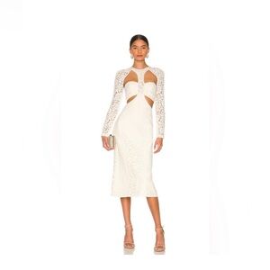 Elegant White Lace Cutout Midi Dress